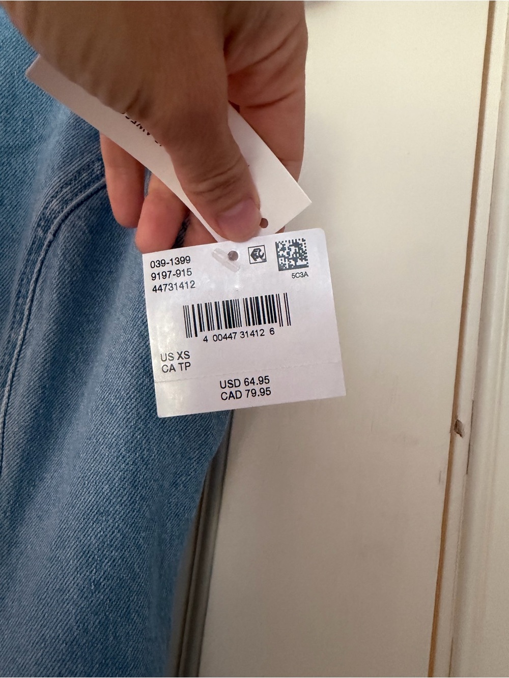AE Button-Front Denim Pinafore Dress - Light Blue - Picture 5 of 6